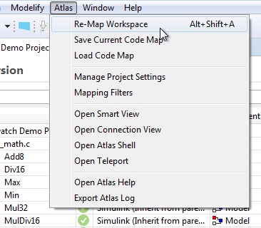 The Atlas menu in the menu bar, with the pointer on Re-Map Workspace.