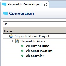 The Conversion page filtered by clC, with the functions clCurrentTime, clCountDownTm, and clControler in bold.