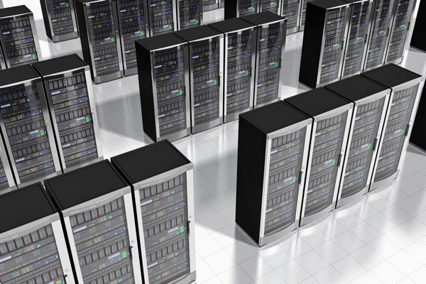 Server racks in a data center.