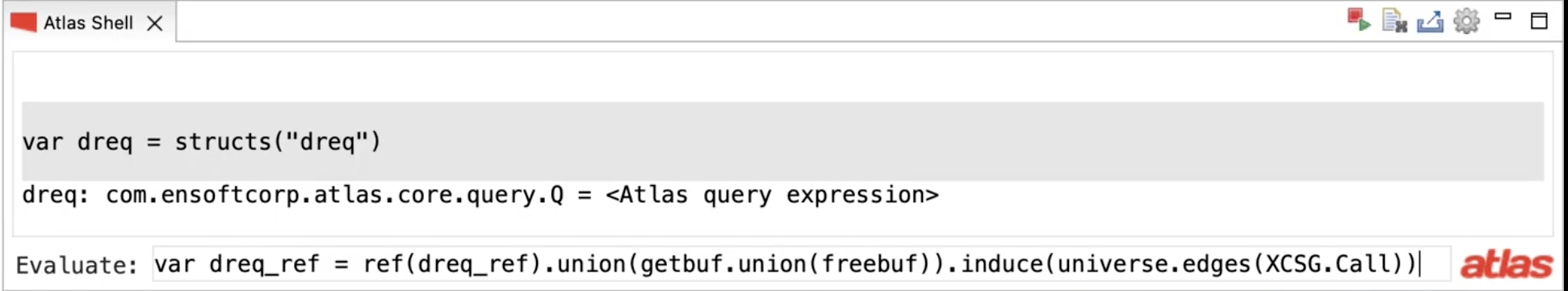 Screenshot of computer code related to an atlas query, with the Atlas logo in the bottom right.