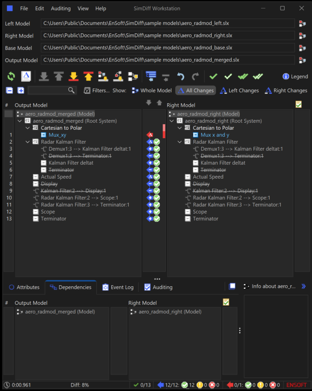 Hierarchy Merge button and conflict remaining in status bar