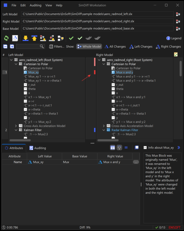 Name-change conflict on a Mux block in SimDiff