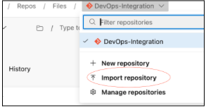 Azure DevOps repository menu with Import repository circled