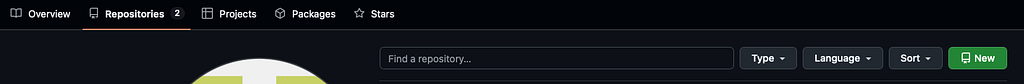 GitHub organization bar with the Repositories tab selected and a green New button